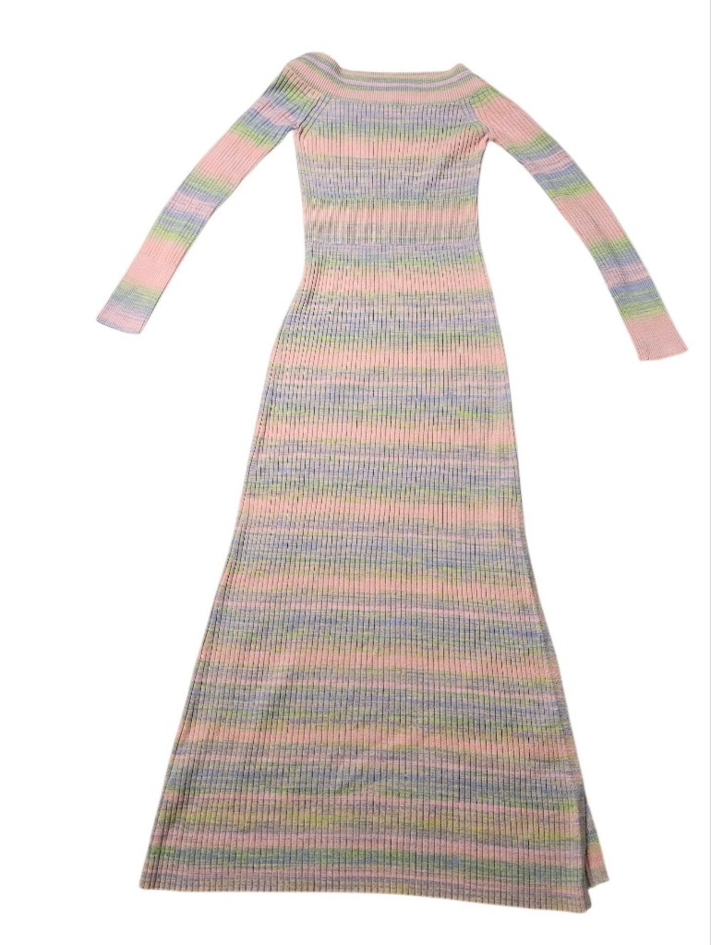 Pastel Stripe Ribbed Maxi Dress - Pink Multicolor